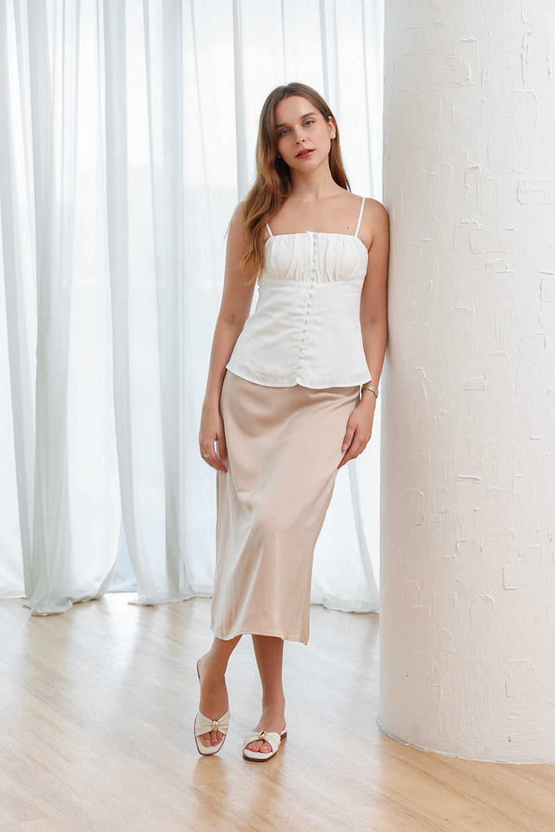 Arianna Bow Cloud Sliders in Waterproof Satin Cream