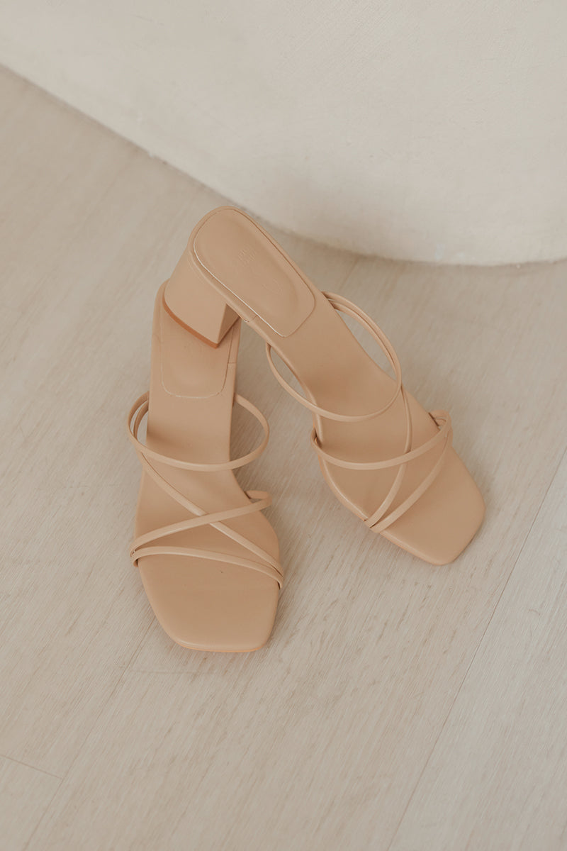 Calyx Strappy Block Heels in Nude