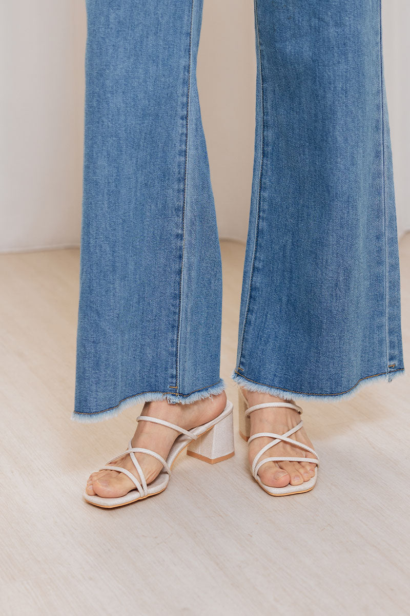 Calyx Strappy Block Heels in Waterproof Linen