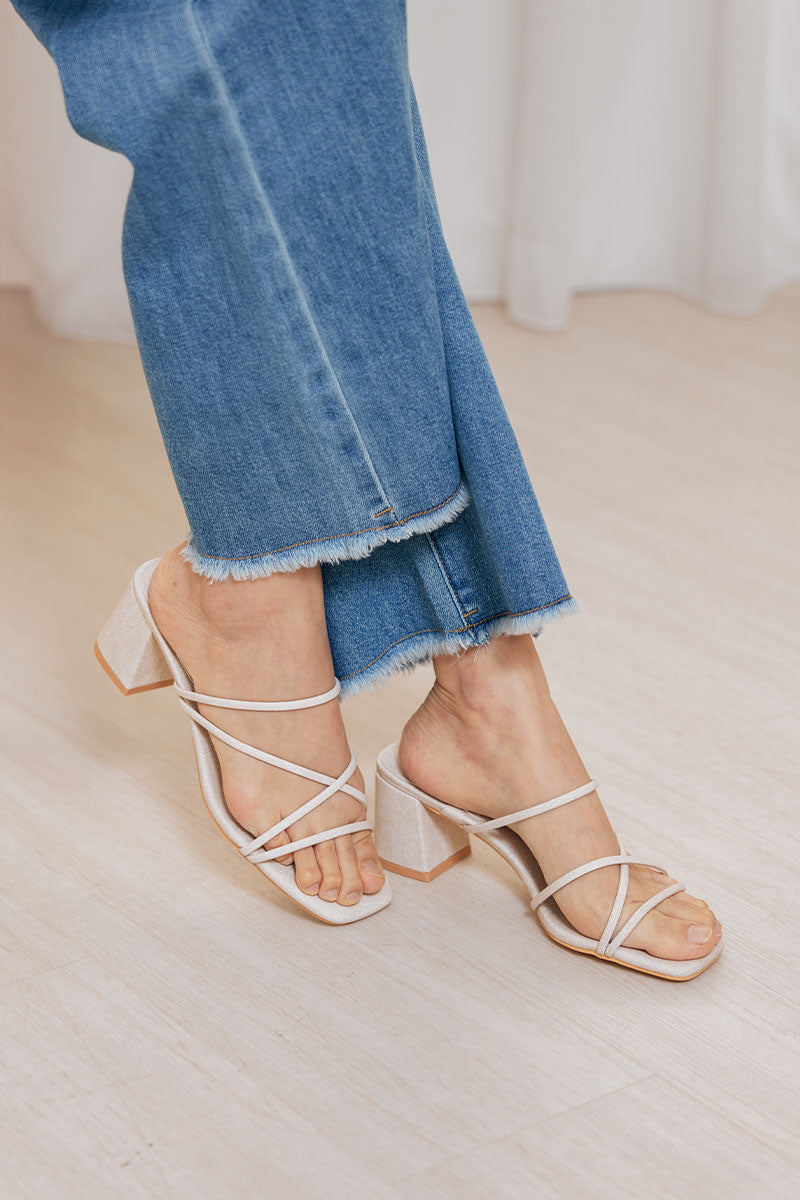 Calyx Strappy Block Heels in Waterproof Linen