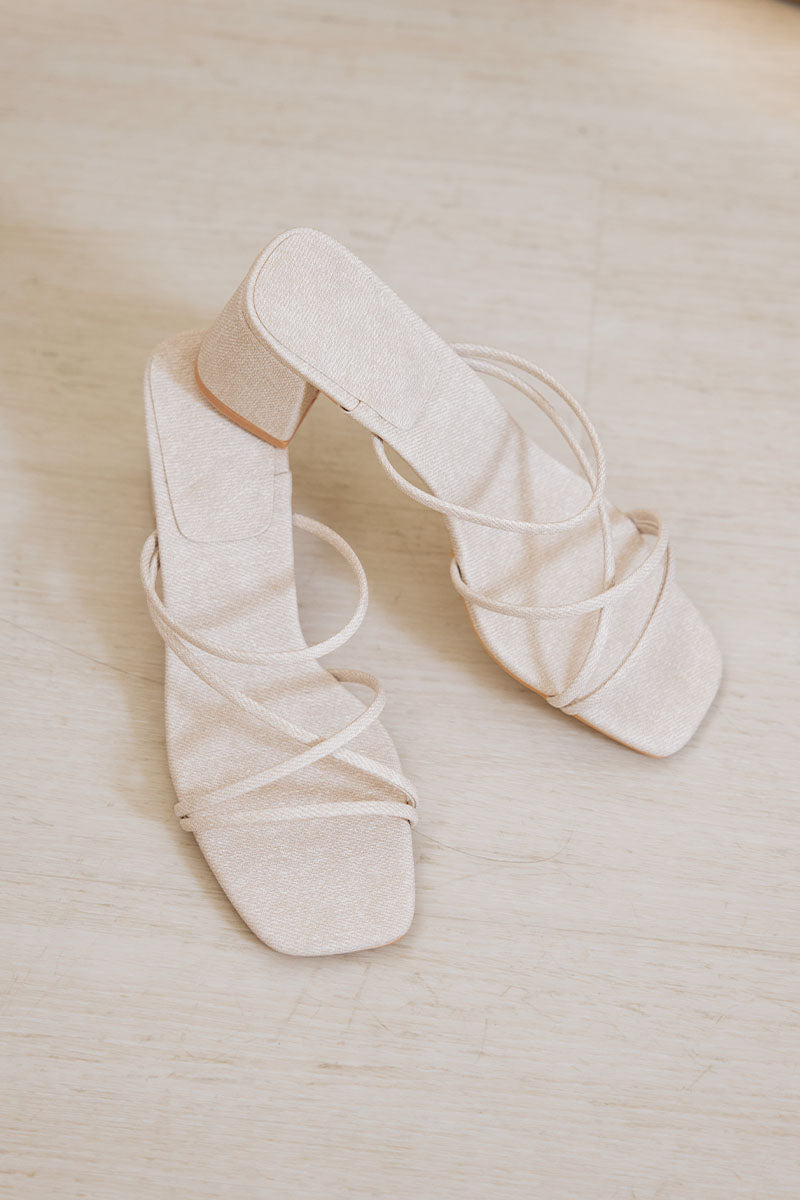 Calyx Strappy Block Heels in Waterproof Linen