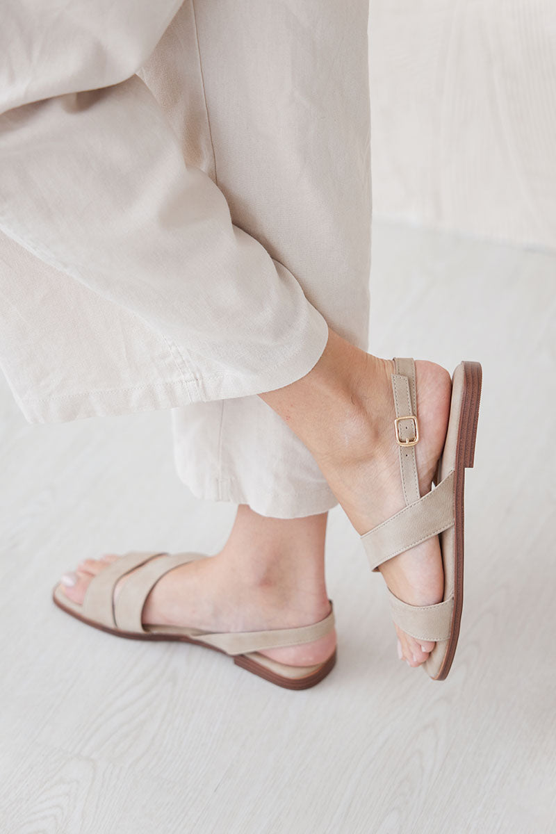 Charleey Irregular Strap Cloud Sandals in Taupe Waterproof Suede