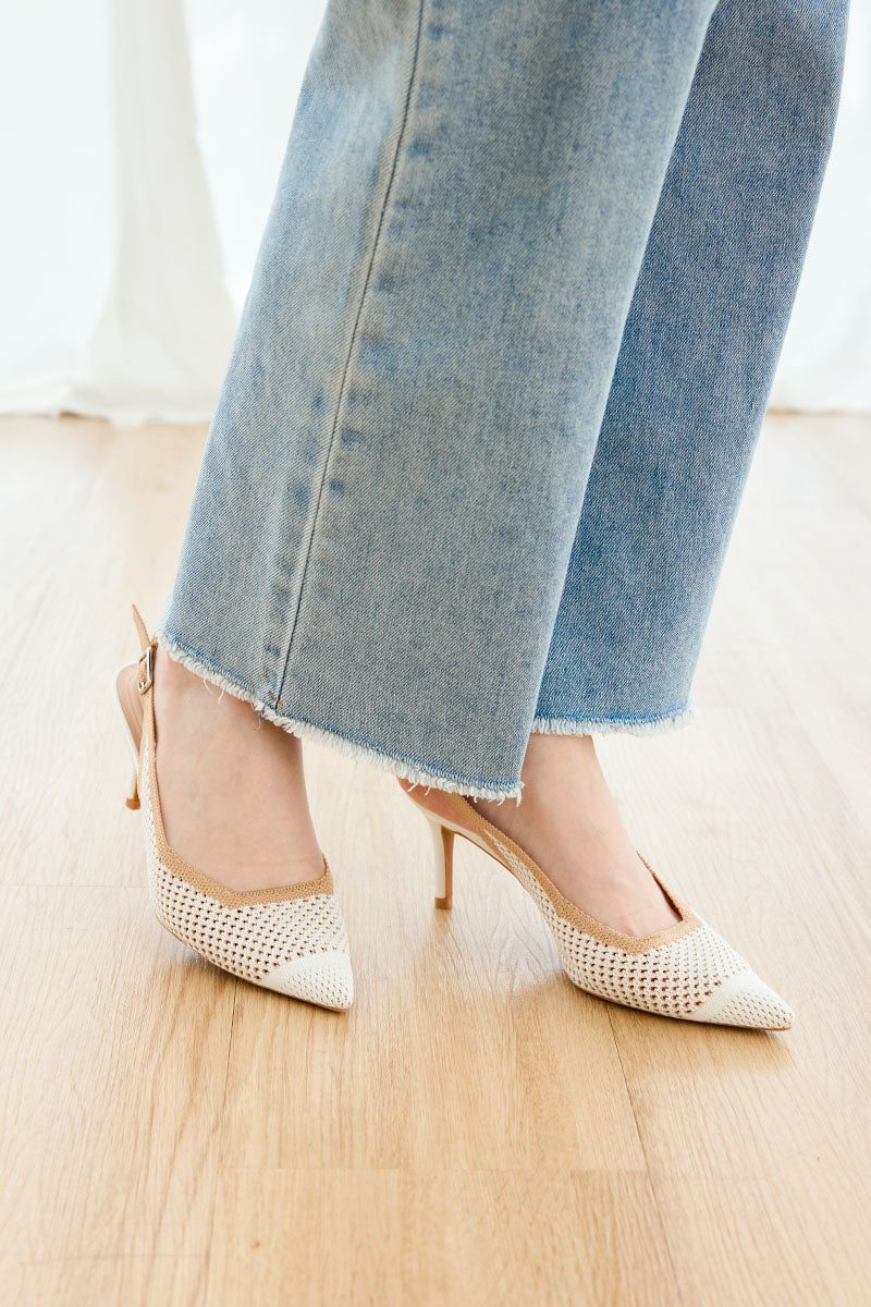 Deiji Flyknit Slingback Heels in White Contrast