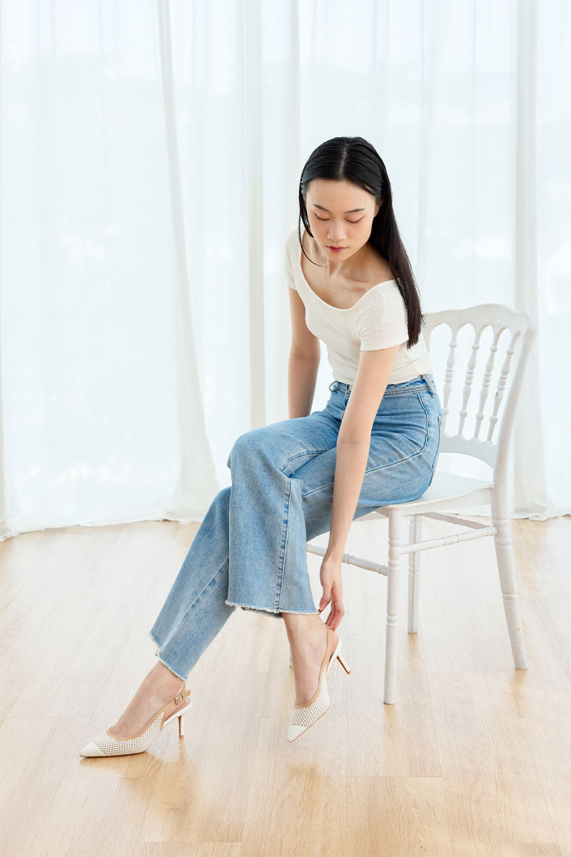 Deiji Flyknit Slingback Heels in White Contrast