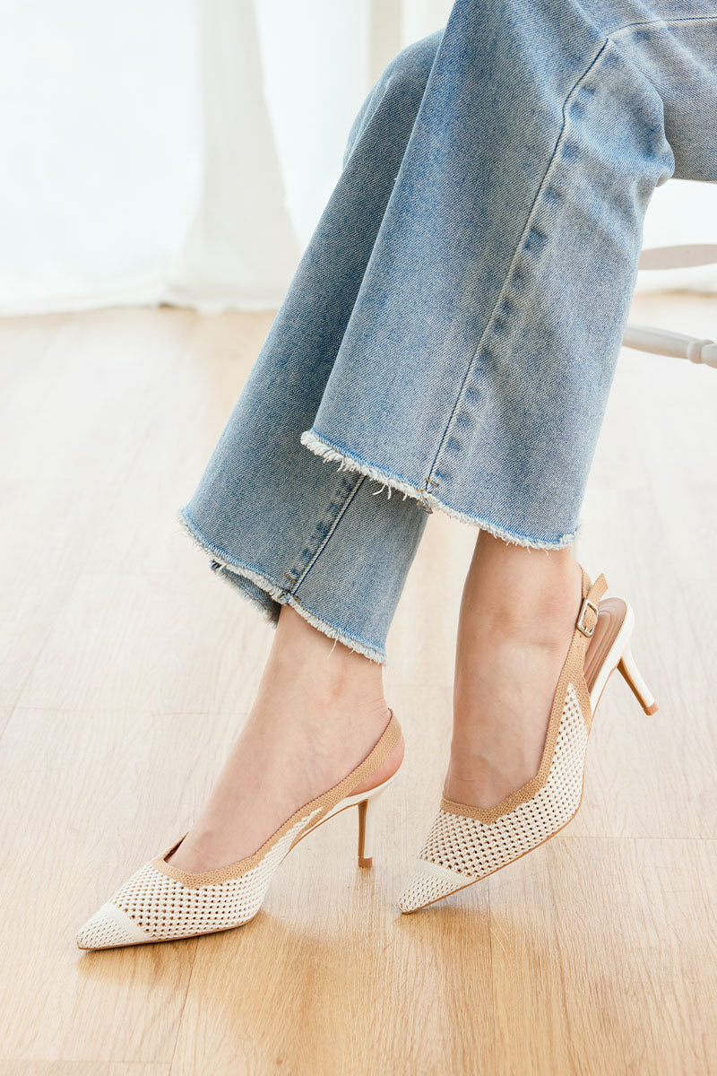 Deiji Flyknit Slingback Heels in White Contrast