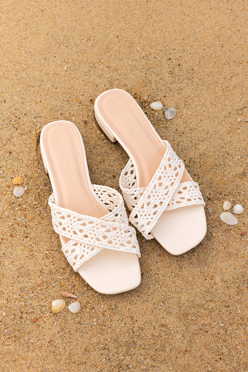 Dolores Crochet Sliders in Ivory