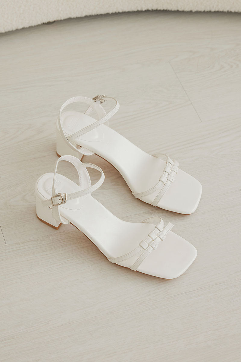Elestria Puzzle Weaved Strappy Block Heels in Cream