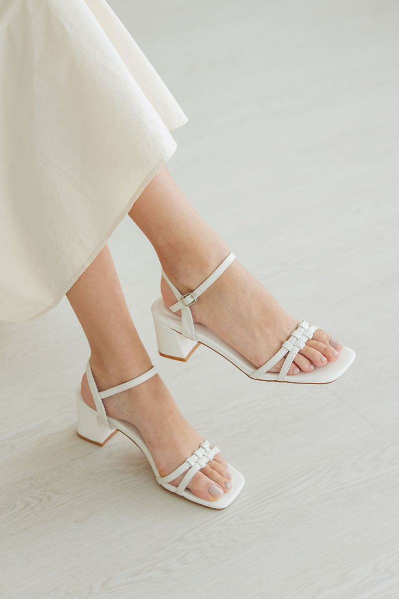 Elestria Puzzle Weaved Strappy Block Heels in Cream