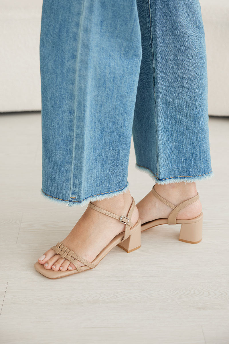 Elestria Puzzle Weaved Strappy Block Heels in Nude