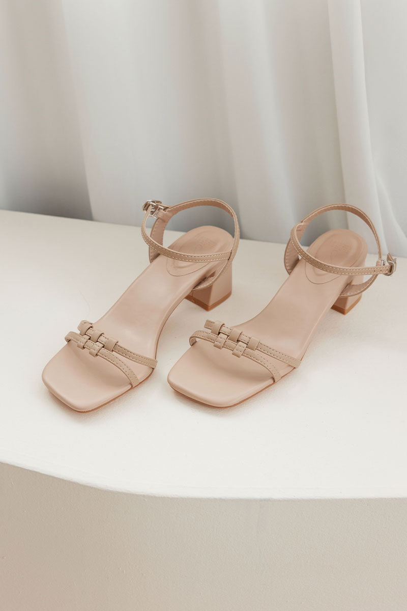 Elestria Puzzle Weaved Strappy Block Heels in Nude