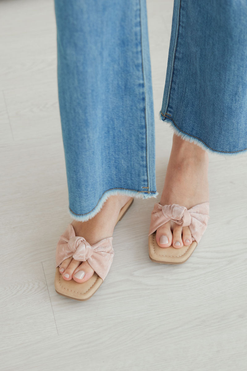 Emmie Knot Sliders in Rose Waterproof Satin