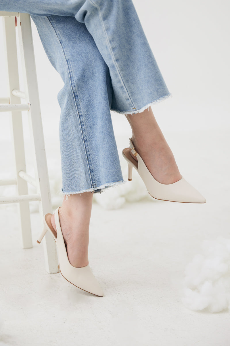 Ingrid Slingback Cloud Heels in Cream