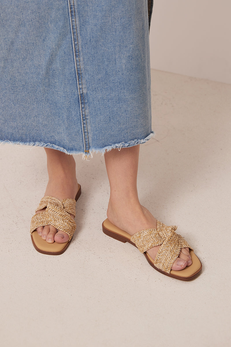 Jessie Rattan Sliders in Sand