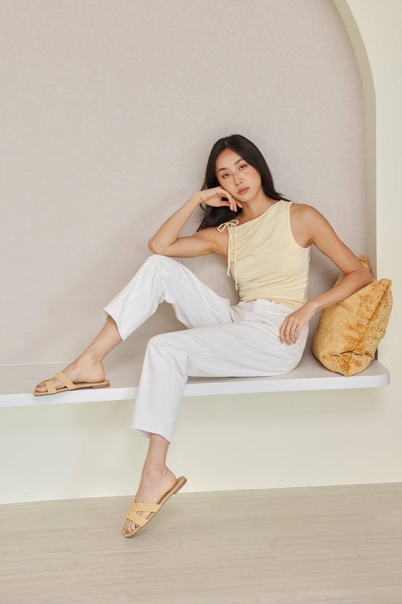 Josette Rattan Interlocking Sliders in Cream