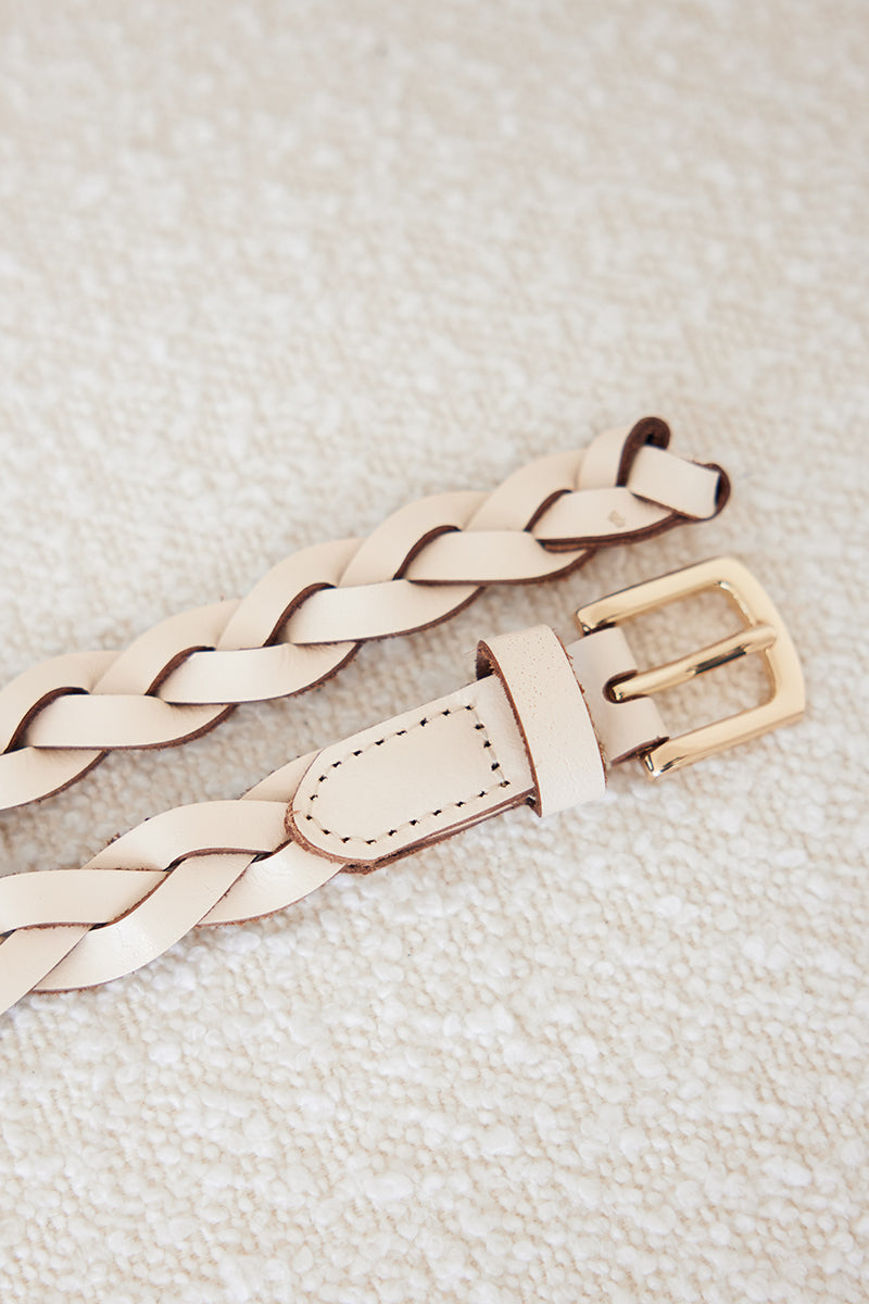 Karl Braided Leather Belt in Cream