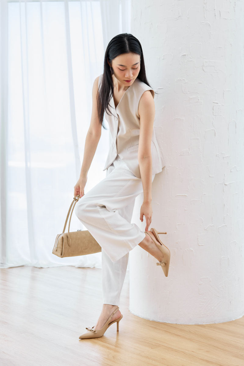 Keiana Ribbon Slingback Covered heels in Beige