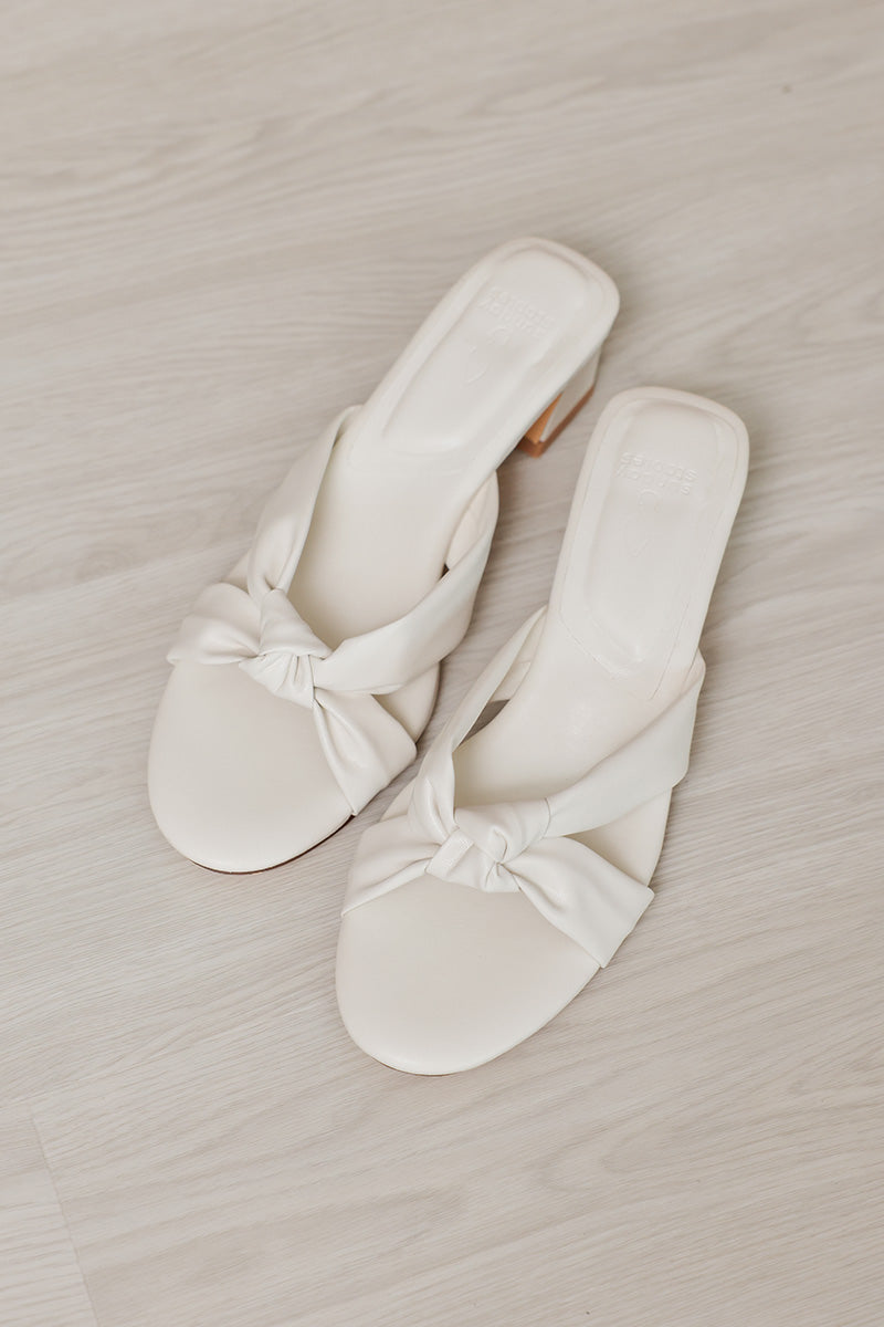 Khloe Knotted Block Heels in Cream