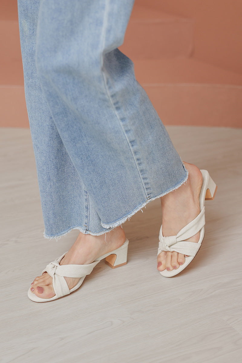 Khloe Knotted Block Heels in Waterproof Linen
