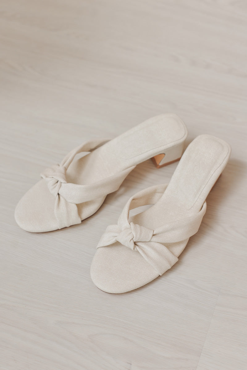 Khloe Knotted Block Heels in Waterproof Linen