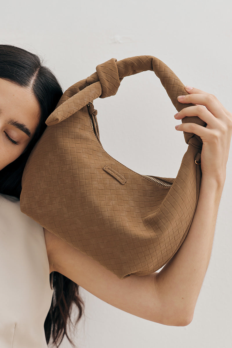 Kyoto Knotted Weaved Shoulder Bag in Camel