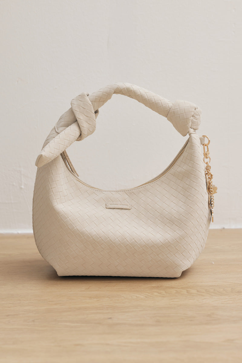 Kyoto Knotted Weaved Shoulder Bag in Cream