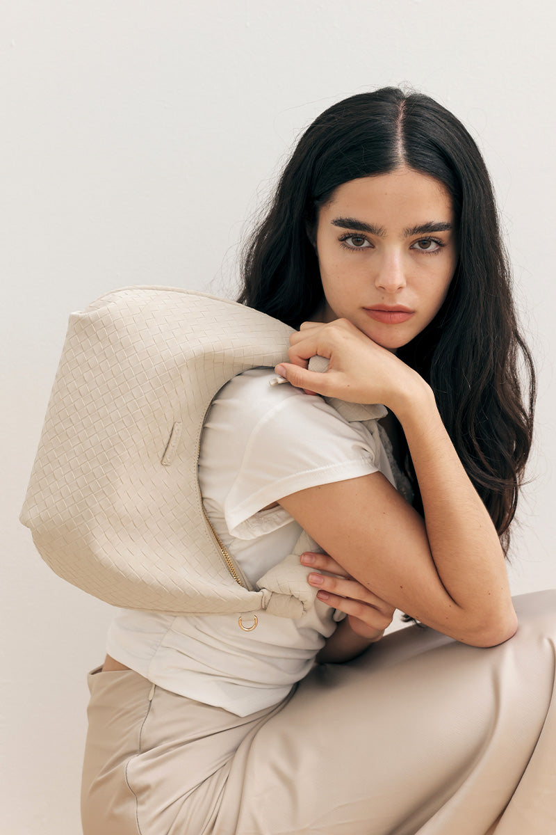 Kyoto Knotted Weaved Shoulder Bag in Cream