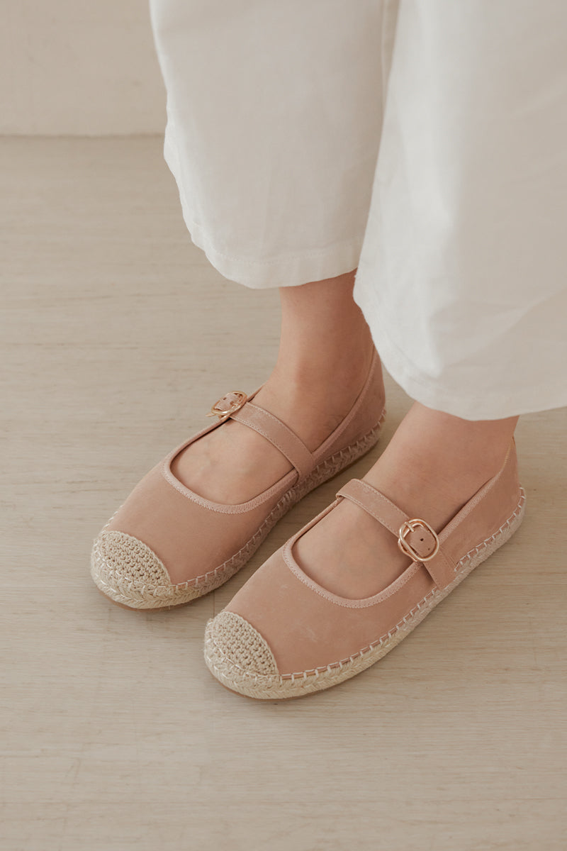 Laurel Maryjane Espadrille Flats in Rose Nude Waterproof Satin