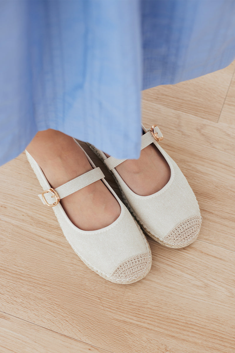 Laurel Espadrille Maryjane Flats in Waterproof Linen