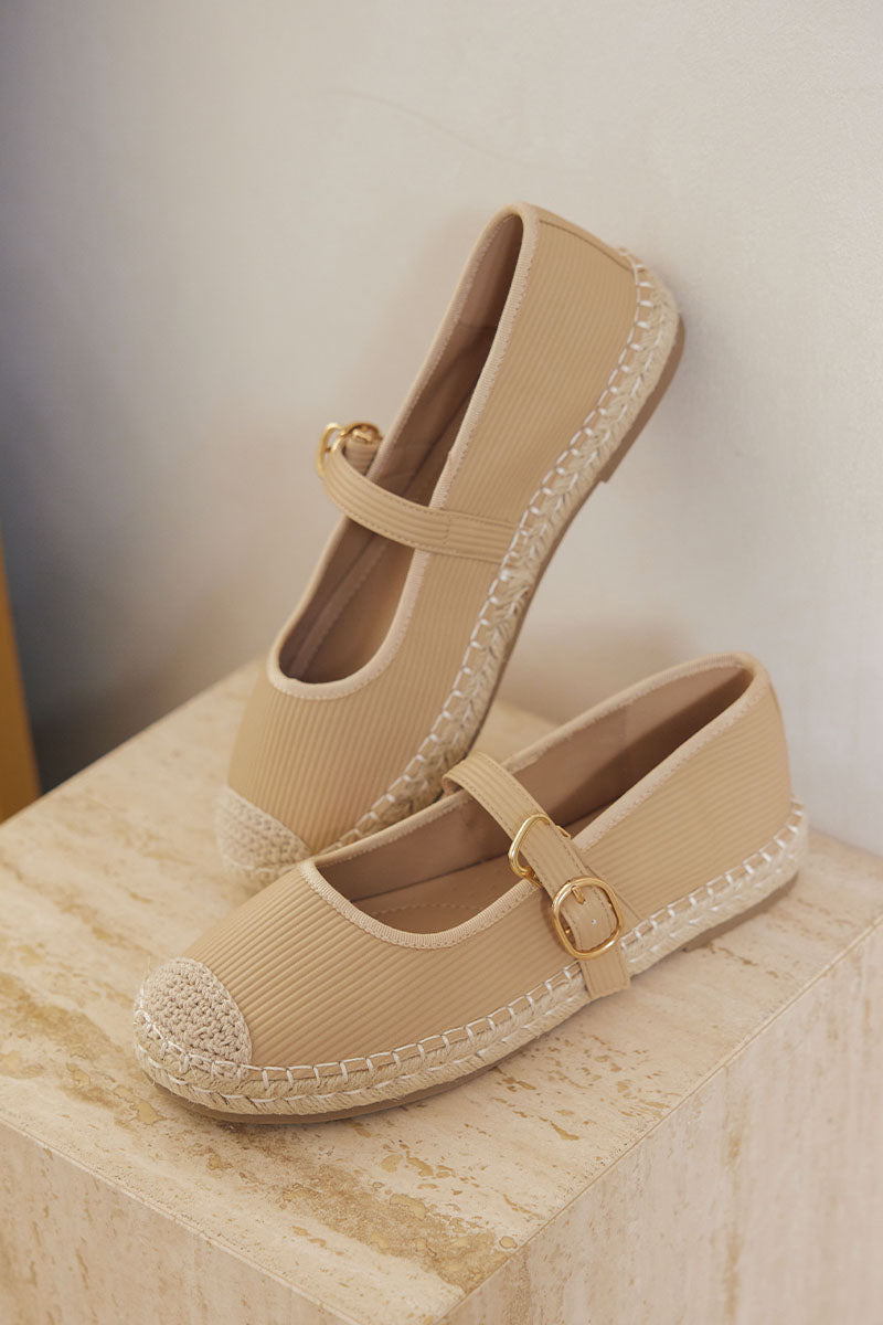 Laurel Espadrille Maryjane Flats in Latte Waterproof Corduroy
