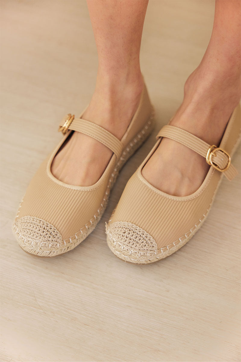 Laurel Espadrille Maryjane Flats in Latte Waterproof Corduroy
