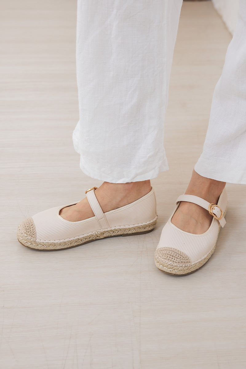 Laurel Espadrille Maryjane Flats in Cream Waterproof Corduroy