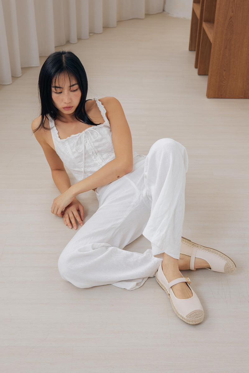 Laurel Espadrille Maryjane Flats in Cream Waterproof Corduroy