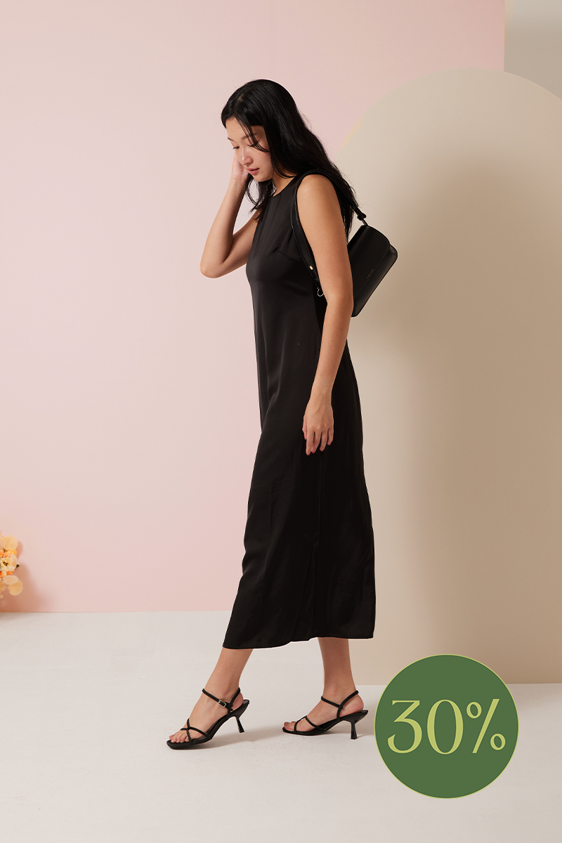 Lauryn Satin Strappy Sandals in Black