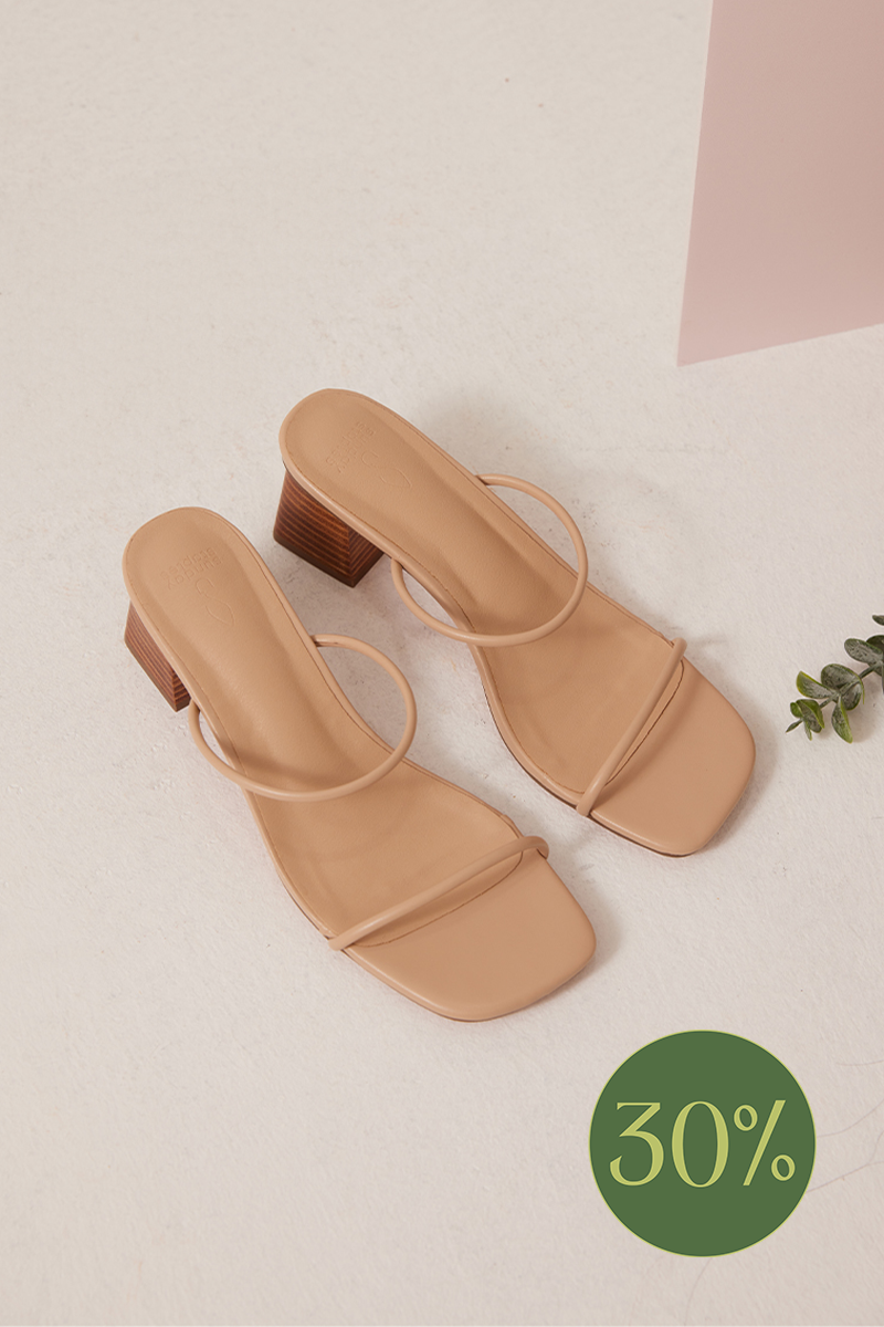 Lerae Strappy Wooden Heels in Nude