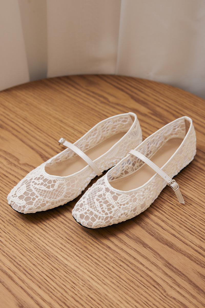 Lorelai Embroided Mesh Maryjane Flats in Cream – Sunday Staples