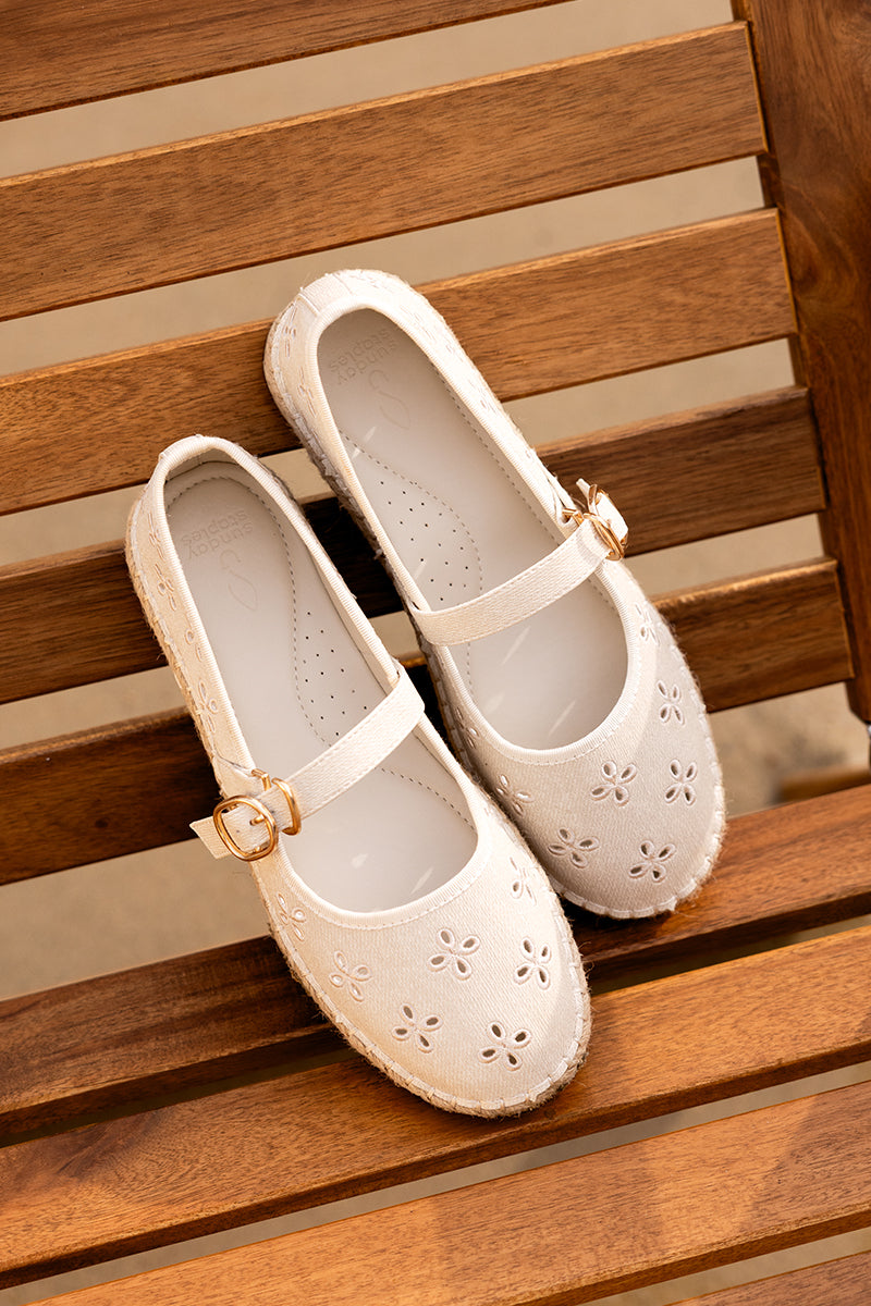 Loretta Maryjane Espadrille Flats in Waterproof Linen Embroidery