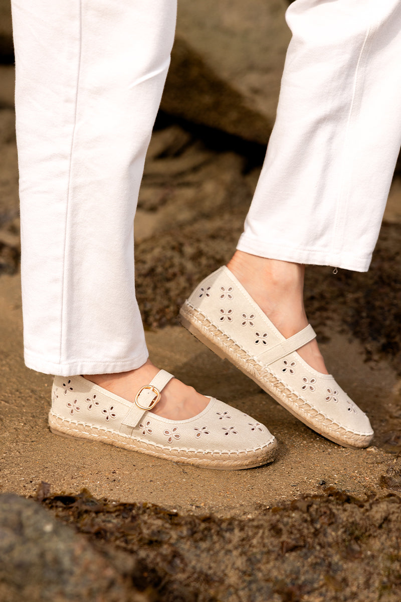 Loretta Maryjane Espadrille Flats in Waterproof Linen Embroidery