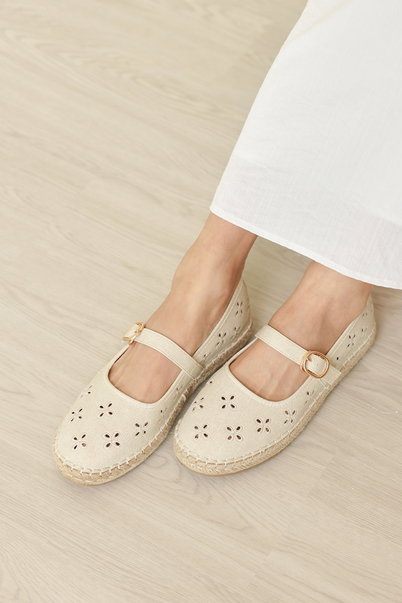 Loretta Maryjane Espadrille Flats in Waterproof Linen Embroidery