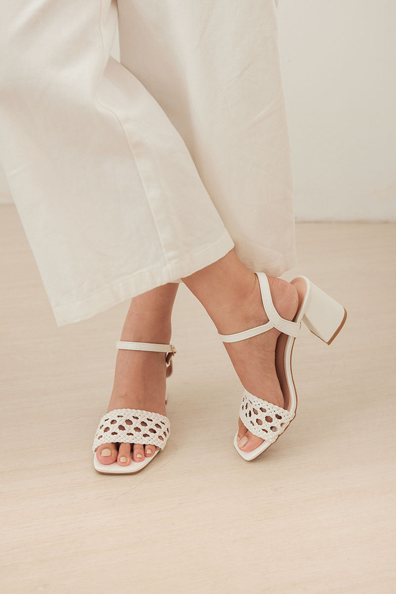 Lottie Hand-woven Sandal Heels in White