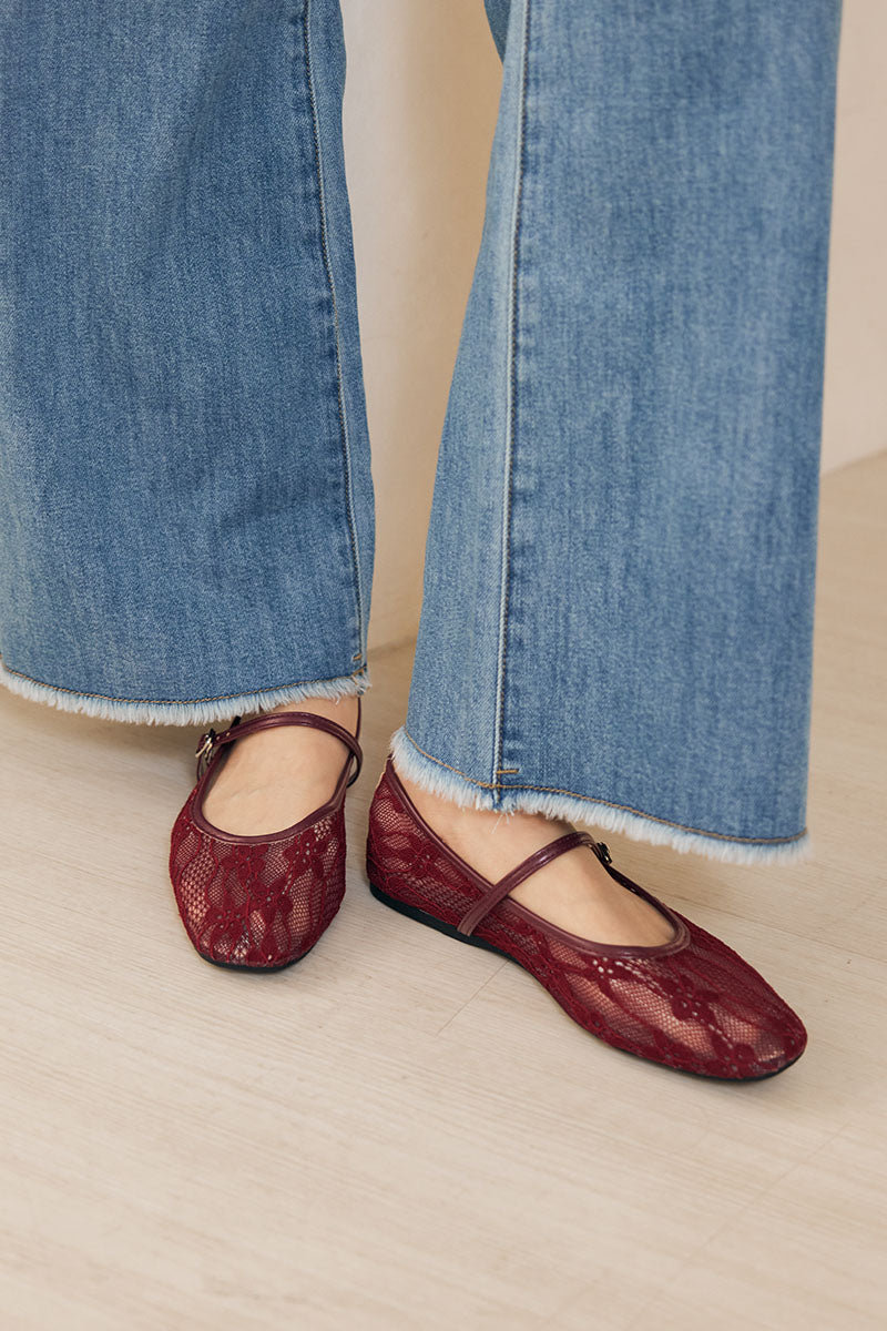 Lunaire Lace Mesh Maryjane Flats in Merlot