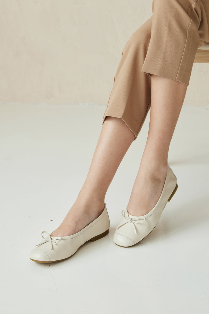Melodie Calf Leather Ballet Flats in Cream