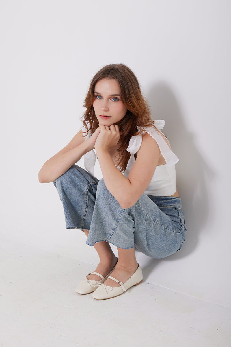 Misty Ballet Maryjane Flats in Cream