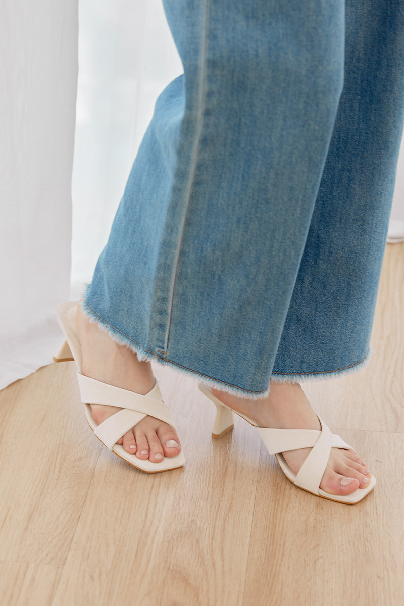 Nadine Criss-cross Heels in Cream Waterproof Satin