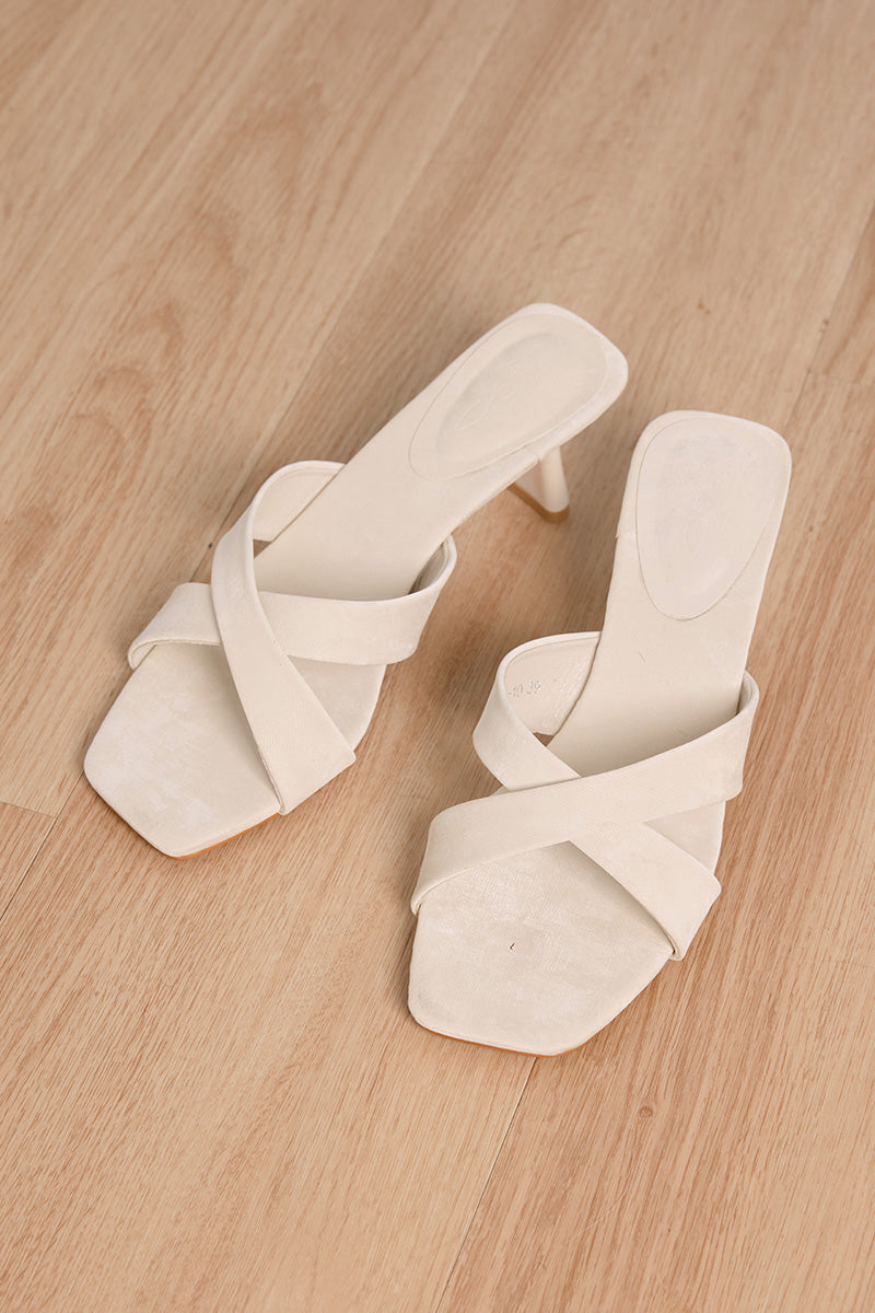Nadine Criss-cross Heels in Cream Waterproof Satin
