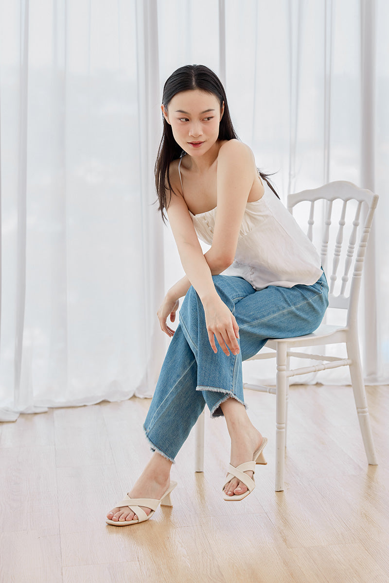 Nadine Criss-cross Heels in Cream Waterproof Satin