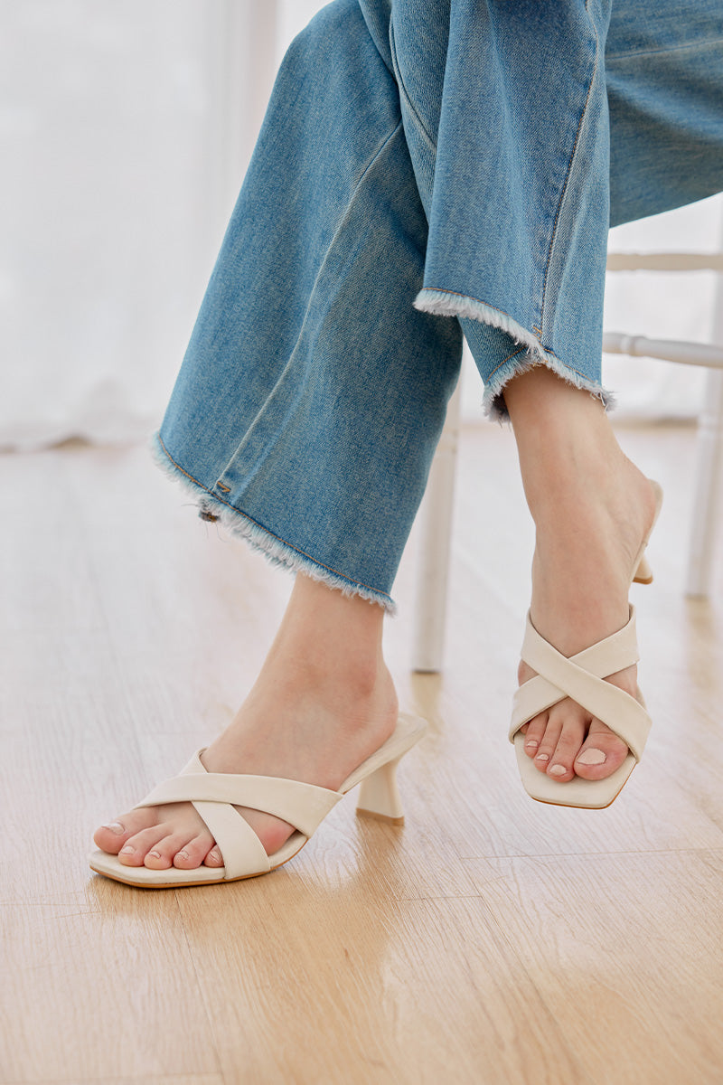 Nadine Criss-cross Heels in Cream Waterproof Satin