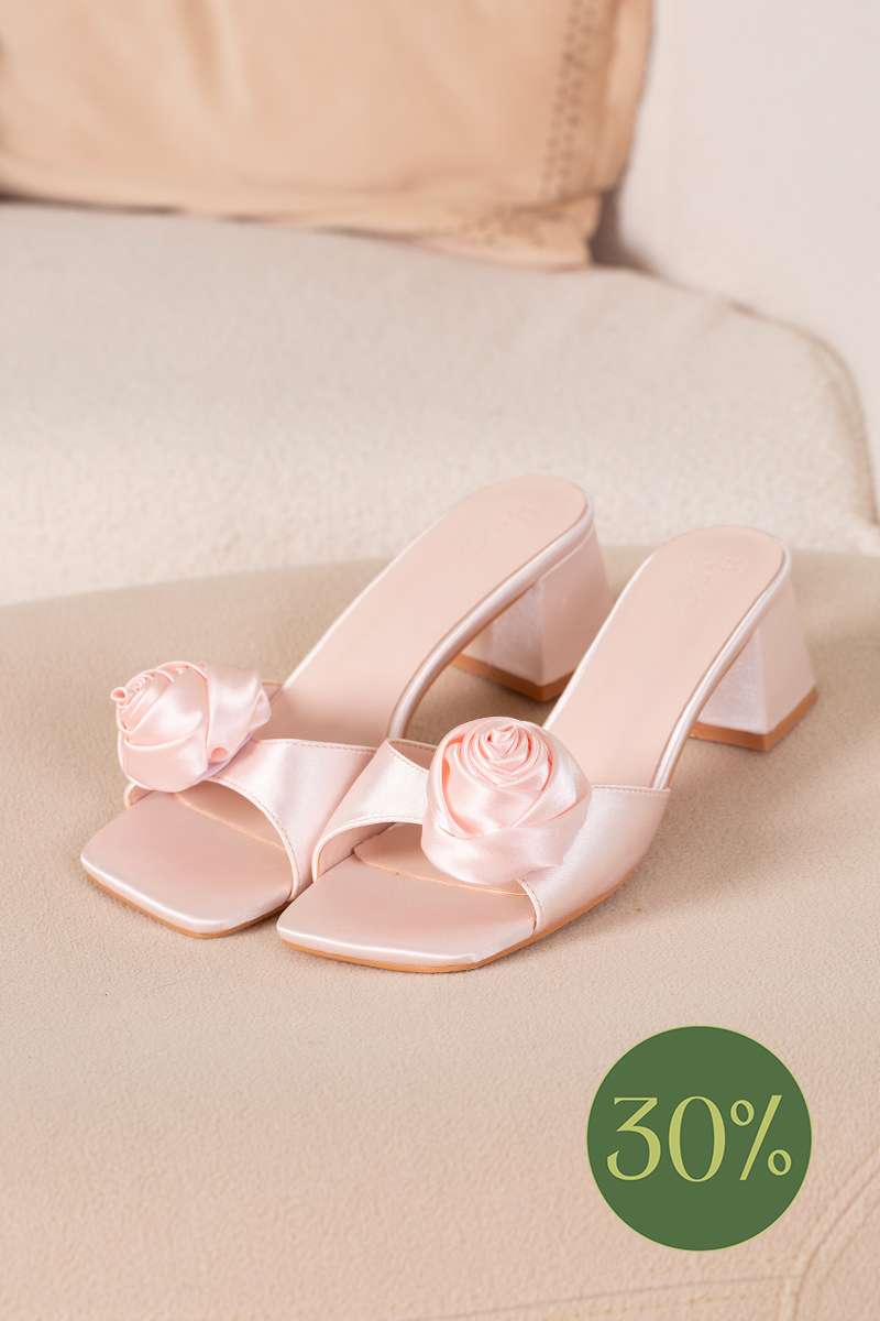 Pippa Satin Flower Heels in Soft Pink