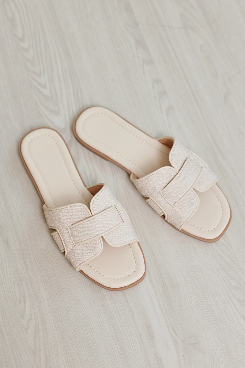 Rayla Interlocking Sliders in Waterproof Rattan Cream
