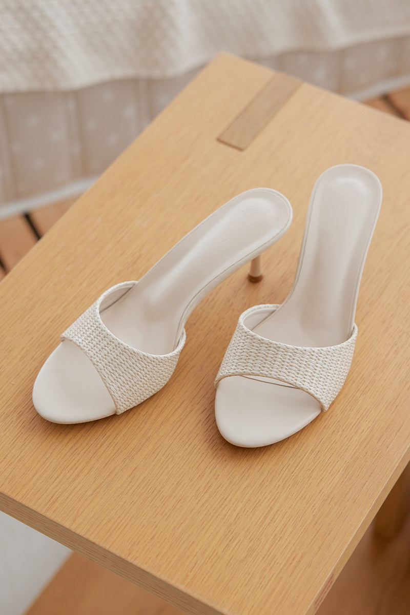 Rivka Slip-on Heels in White Waterproof Rattan
