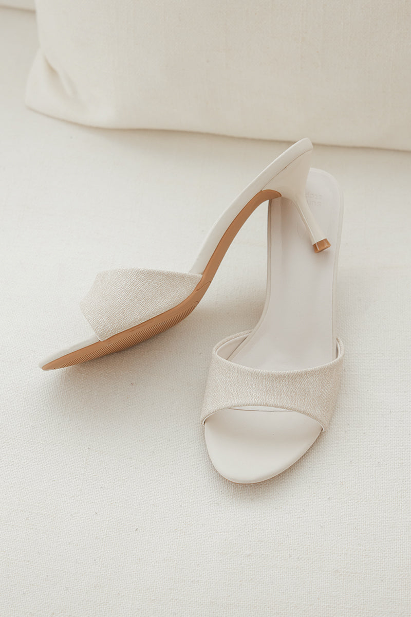 Rivka Slip-on Heels in Cream Waterproof Linen